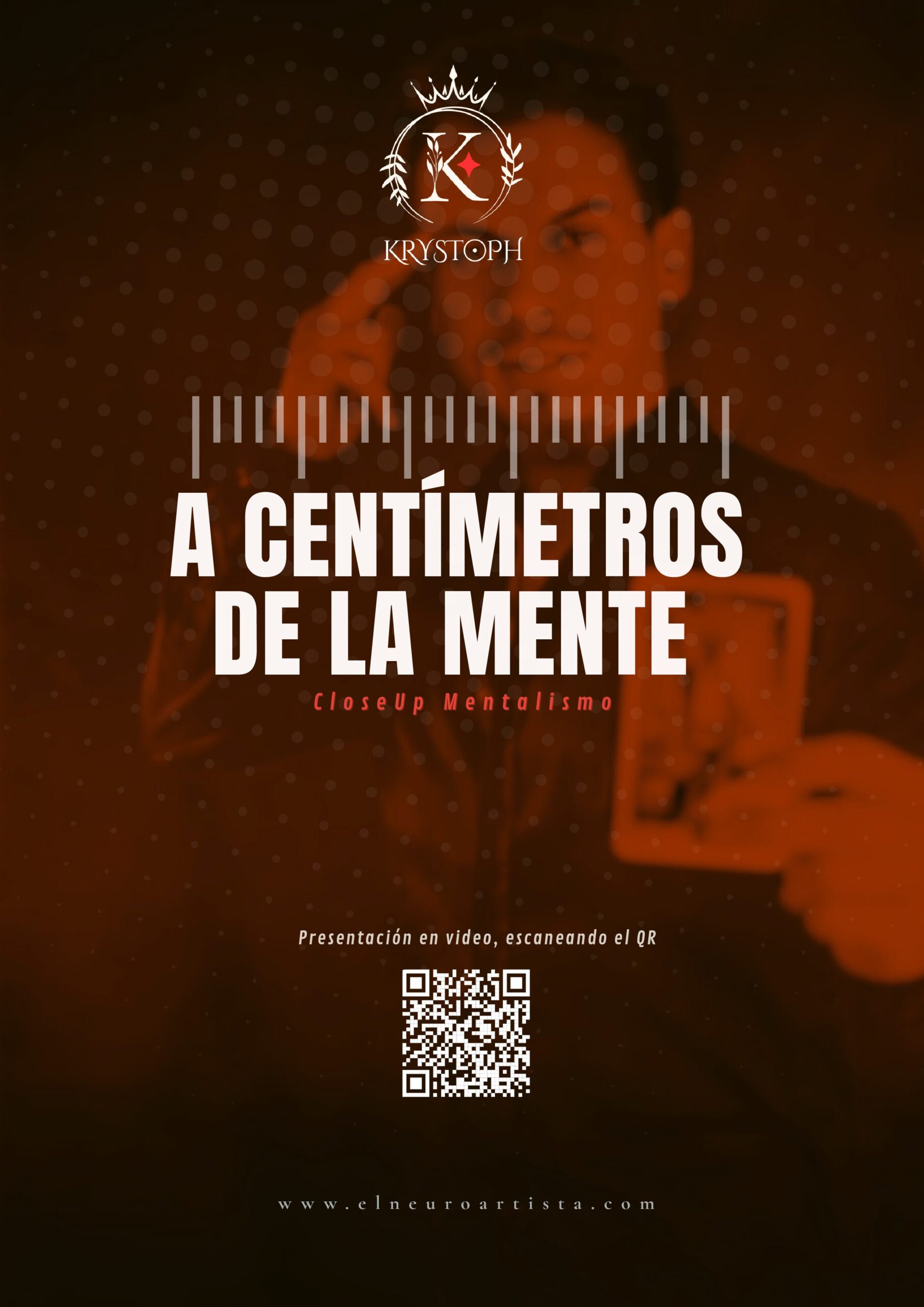 Portada brochure A Centímetros de la Mente — close-up mentalismo Krystoph